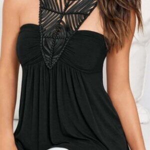 Boston Proper Black Macrame Knit Top XL NWT padded bra